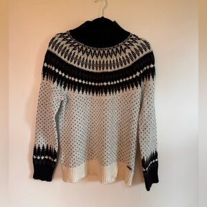 Fair Isle Nordic Knit Sweater | Black & Cream | Wool Blend